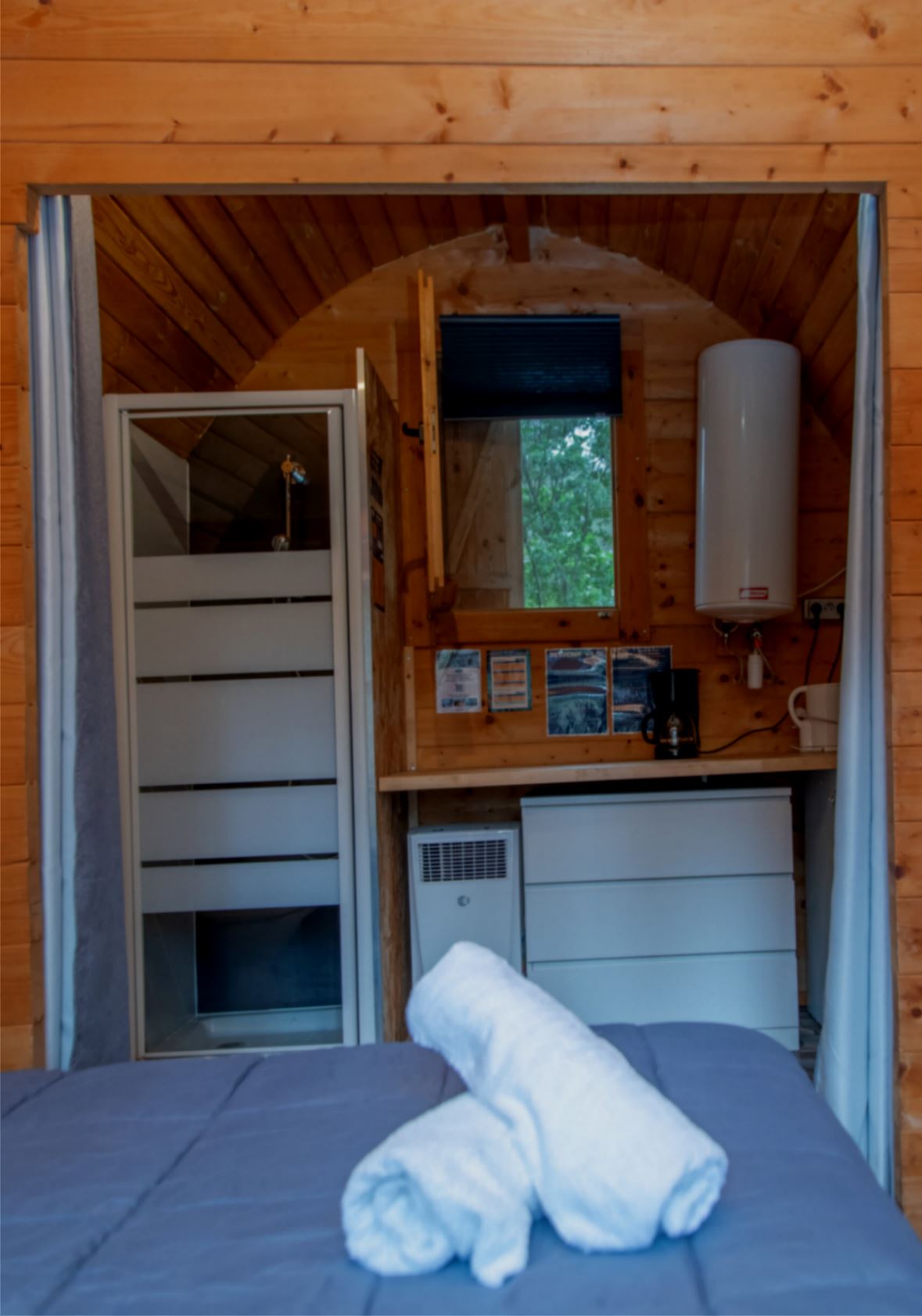 Wooden cabin with bathroom