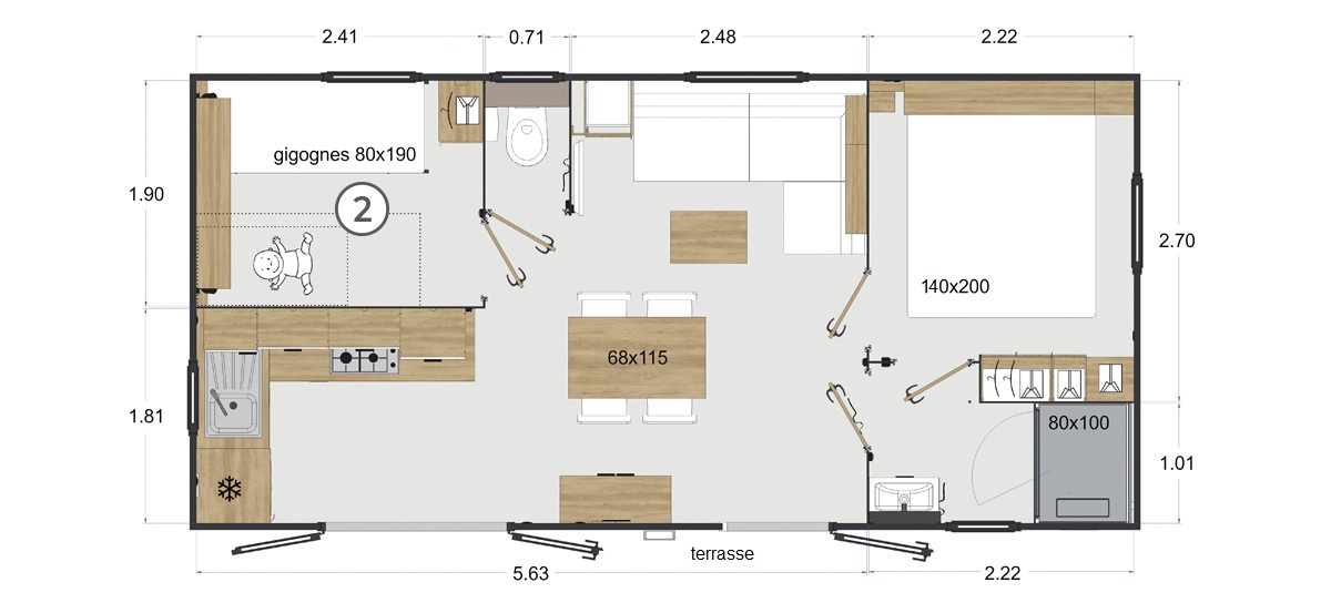 Bungalow 2 bedrooms 30m² with air conditioning